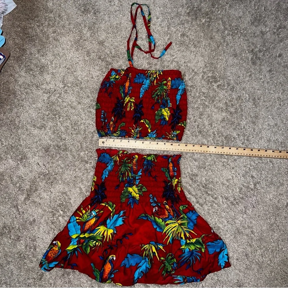 Barefoot Attitude Hawaiian Two Piece Outfit Red Parrot One Size